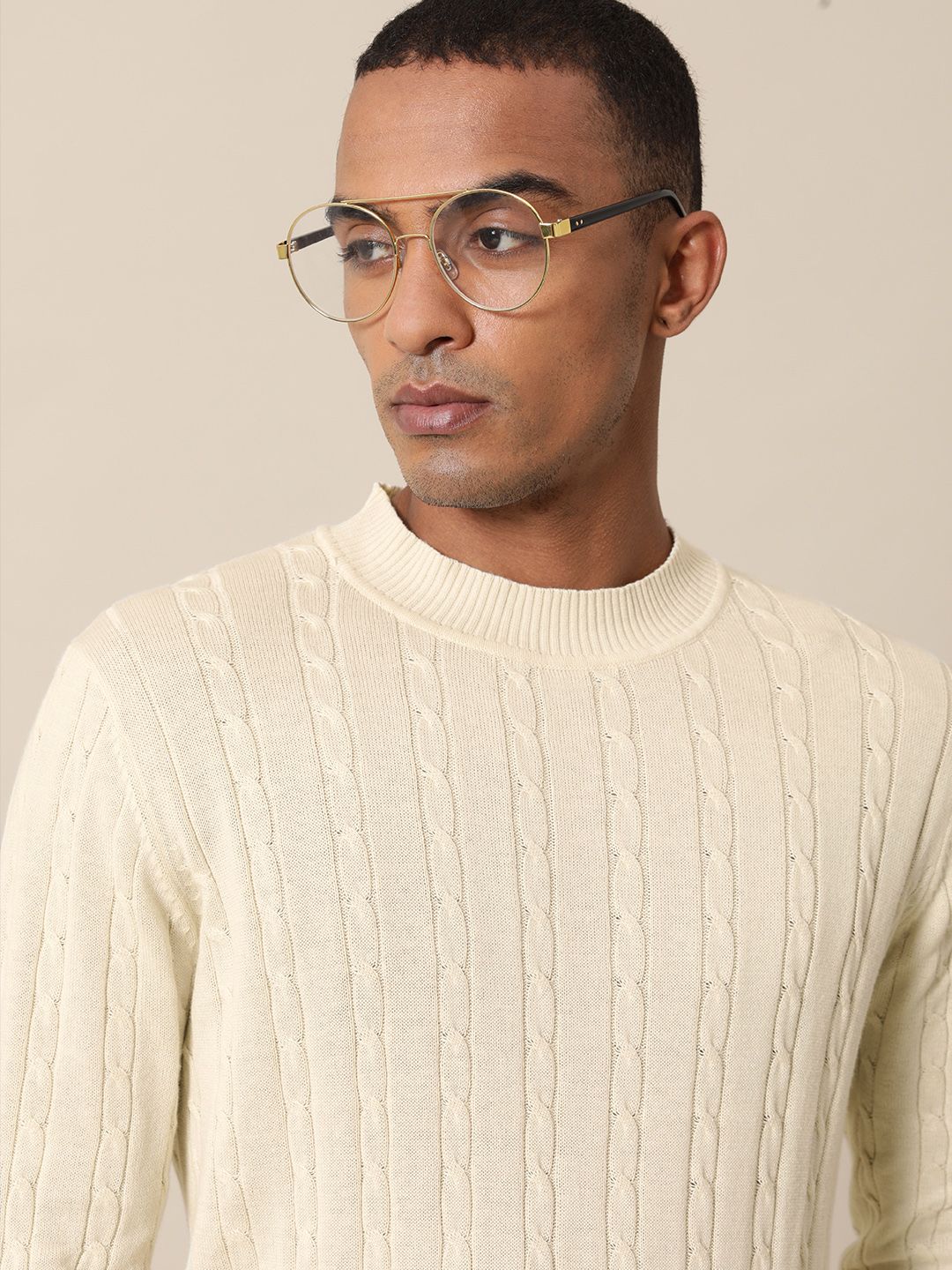 Mr Bowerbird Men Off White Cable Knit Pullover