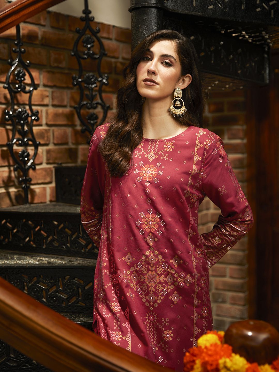 Anouk Women Red & Golden Ethnic Motifs Printed Gotta Patti Kurta with Palazzos
