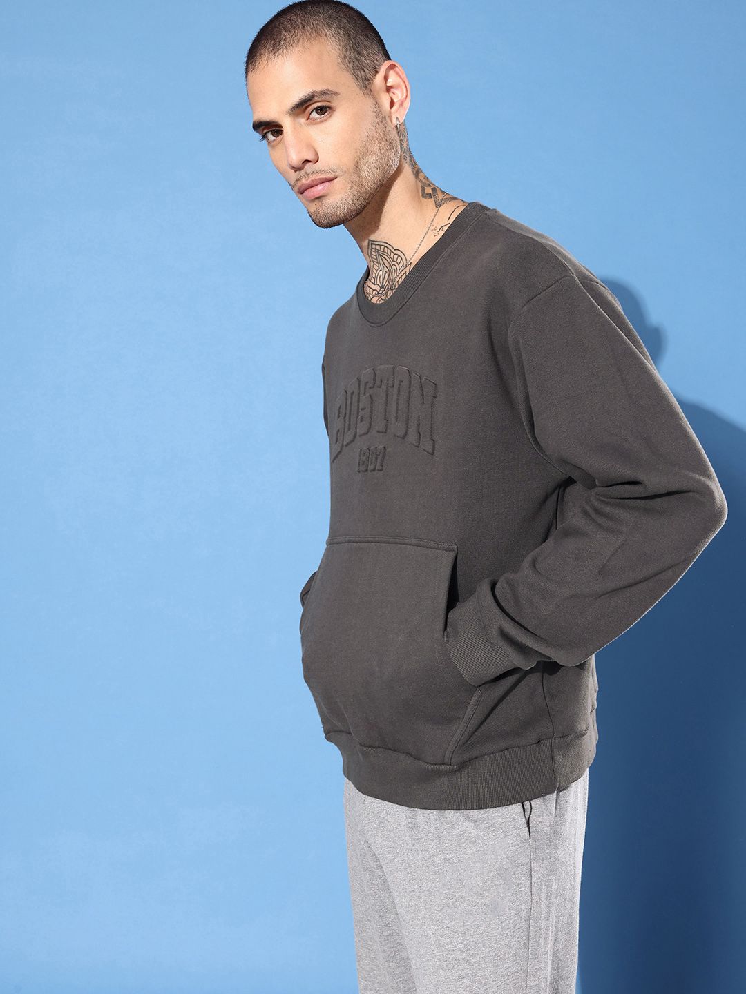 DILLINGER Men Typography Printed Oversized Sweatshirt