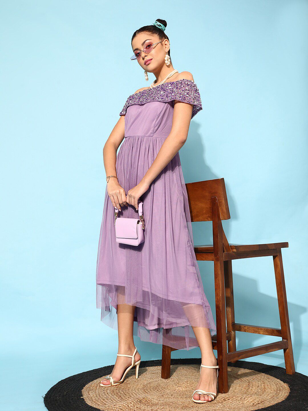 STREET 9 Women Lavender Solid Dress