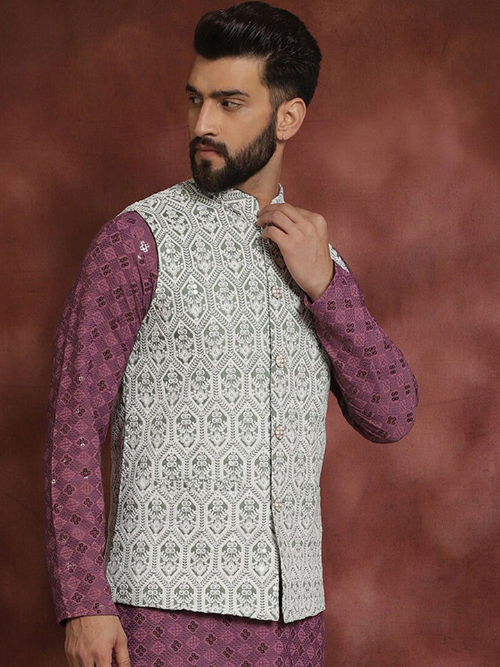Jaket Nehru Kolar Mandarin Bersulam Hijau Anouk