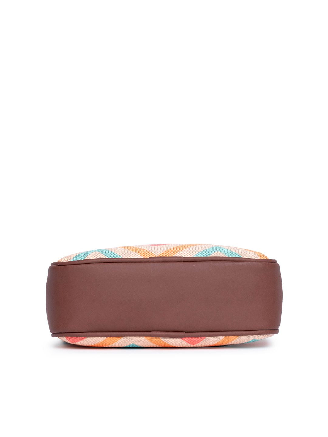 ZOUK Off-White & Pink Chevron Woven Design Handcrafted Vegan Leather Sustainable Sling Bag