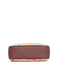 ZOUK Off-White & Pink Chevron Woven Design Handcrafted Vegan Leather Sustainable Sling Bag