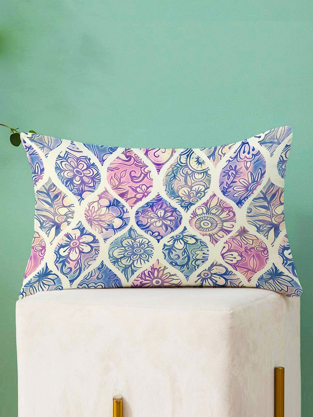 STITCHNEST Pack Of 2 Blue Floral Printed Rectangle Cushion Covers