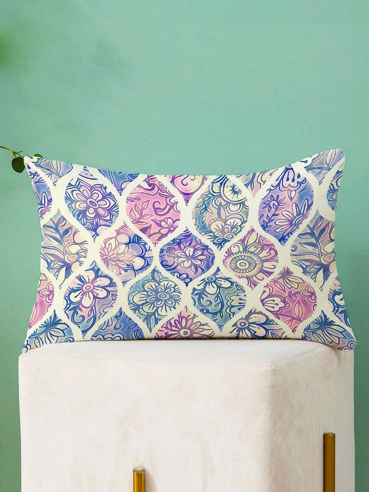 STITCHNEST Pack Of 2 Blue Floral Printed Rectangle Cushion Covers