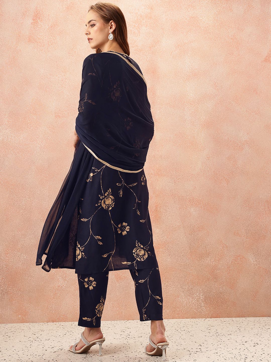 all about you Women Floral Printed Regular Gotta Patti Kurta with Trousers & With Dupatta