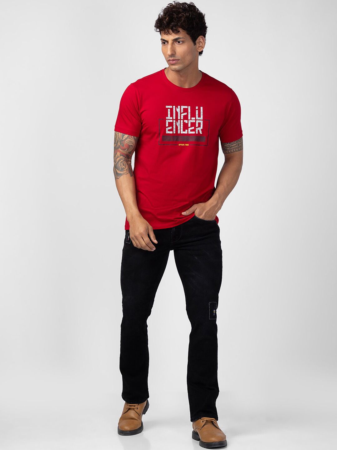 SPYKAR Men Typography Printed Slim Fit T-shirt