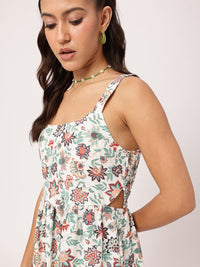 DressBerry Blooming Beauty Floral Printed Smocked Cut-Outs A-Line Dress