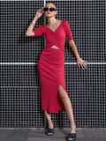 SASSAFRAS Red Cut-Out Detailed Midi Sheath Dress