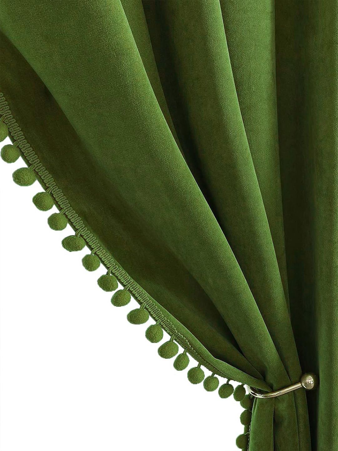 STITCHNEST Olive Green 2 Pieces Velvet  Black Out Door Curtains
