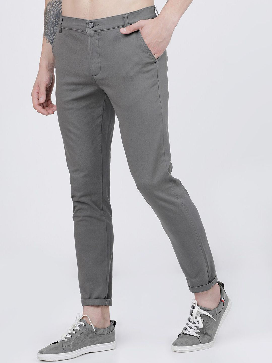 The Indian Garage Co Men Grey Slim Fit Chinos Trousers