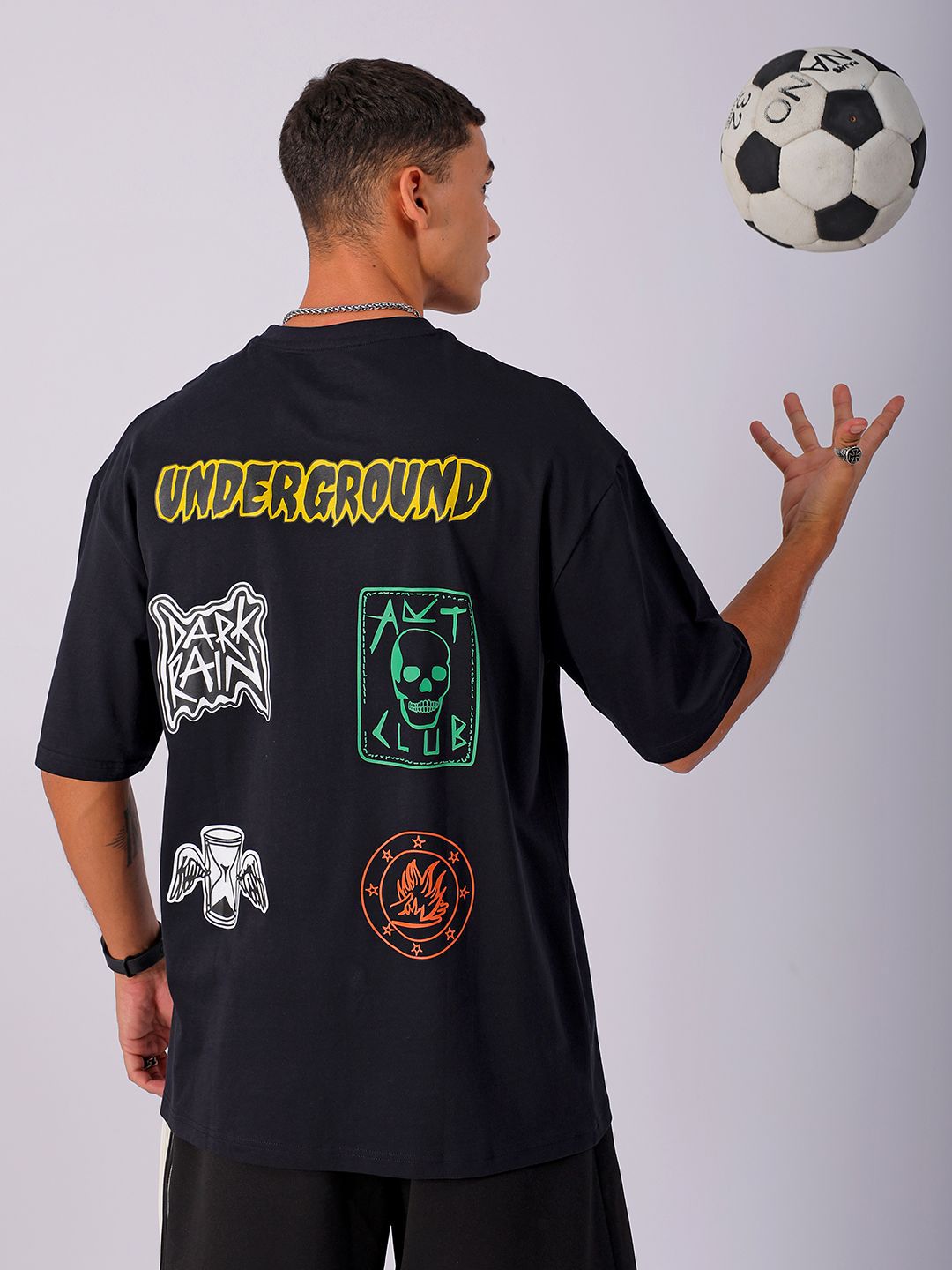 The Indian Garage Co Men Back Printed Oversized Pure Cotton T-shirt