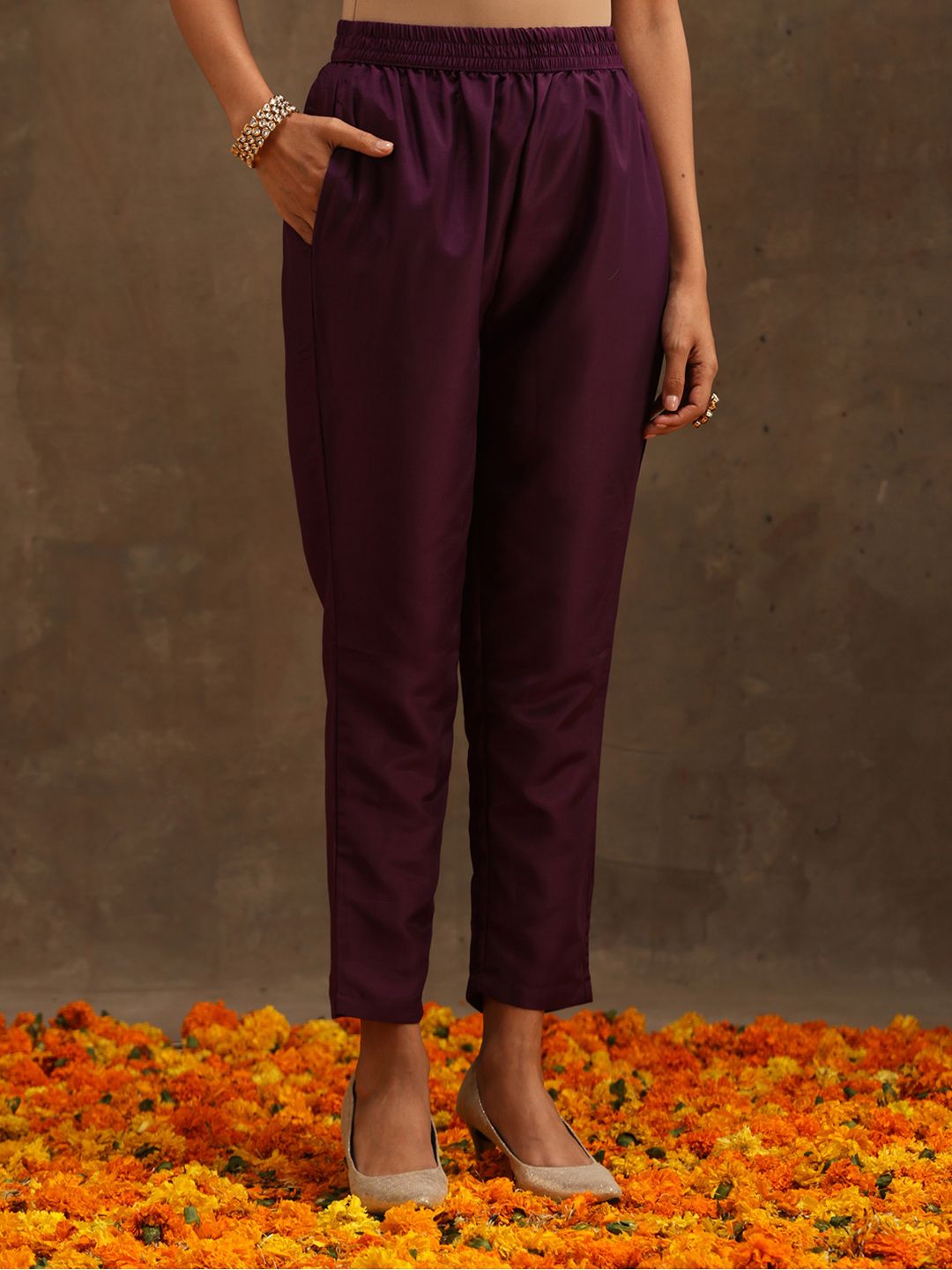 Libas Floral Embroidered Empire Sequinned Kurta With Trousers & Dupatta