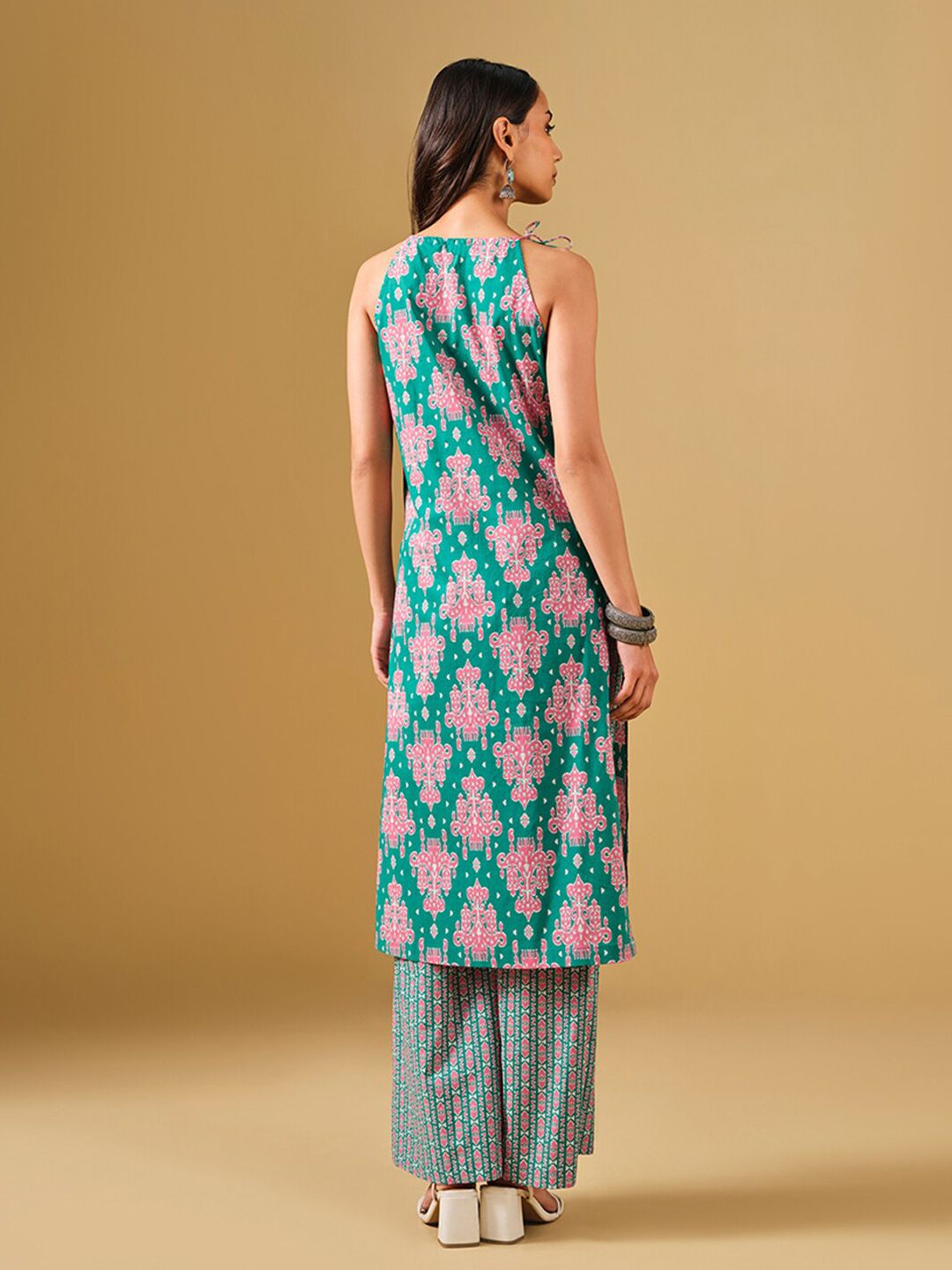 Global Desi Ethnic Motifs Printed Pure Cotton Straight Kurta with Palazzos