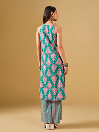 Global Desi Ethnic Motifs Printed Pure Cotton Straight Kurta with Palazzos