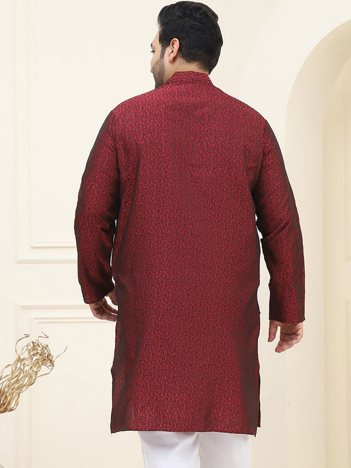 SOJANYA PLUS Men Maroon Jacquard Kurta