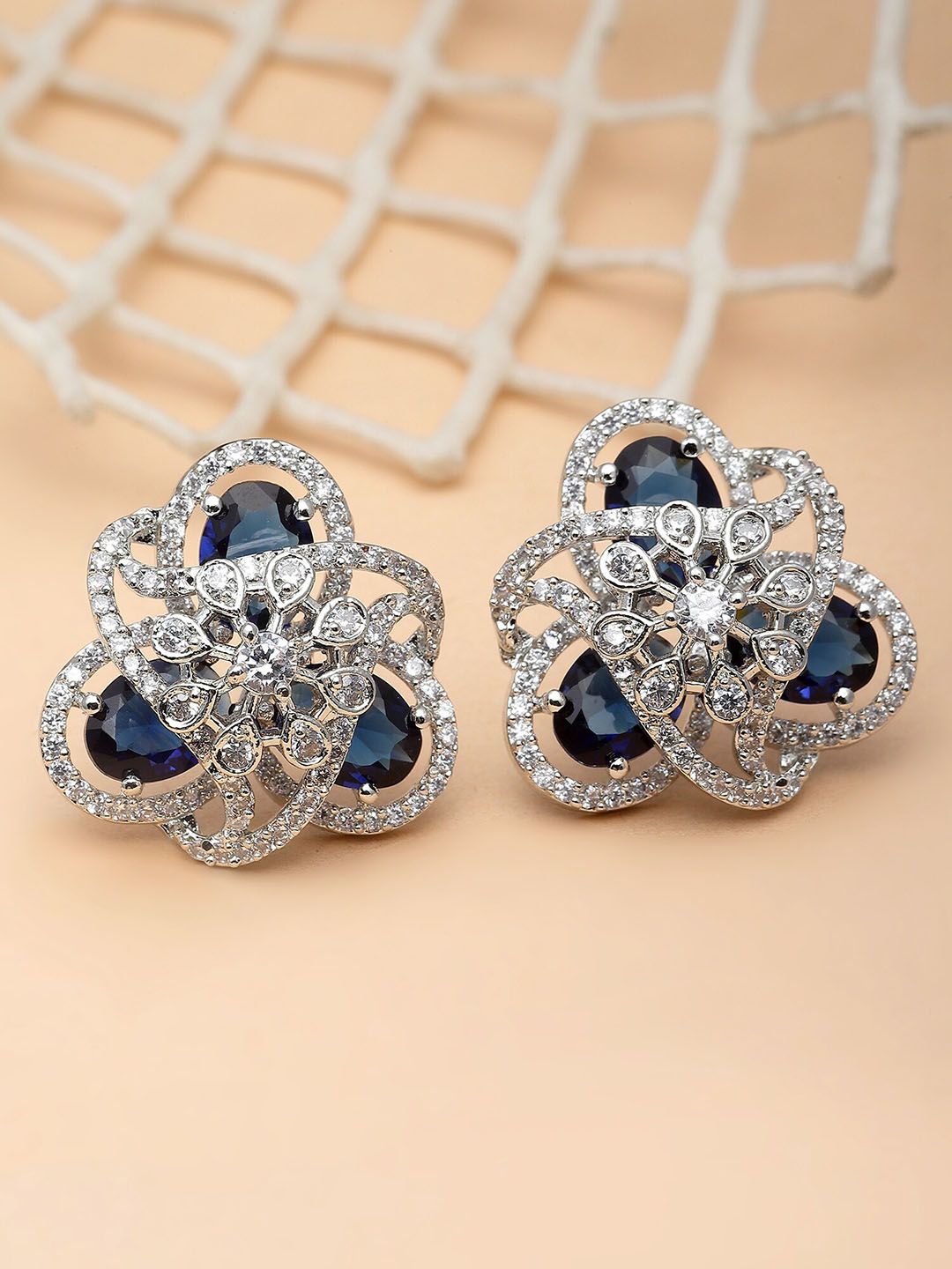 KARATCART Silver Plated Cubic Zirconia Studded Studs Earrings