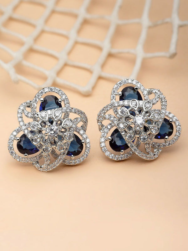 KARATCART Silver Plated Cubic Zirconia Studded Studs Earrings