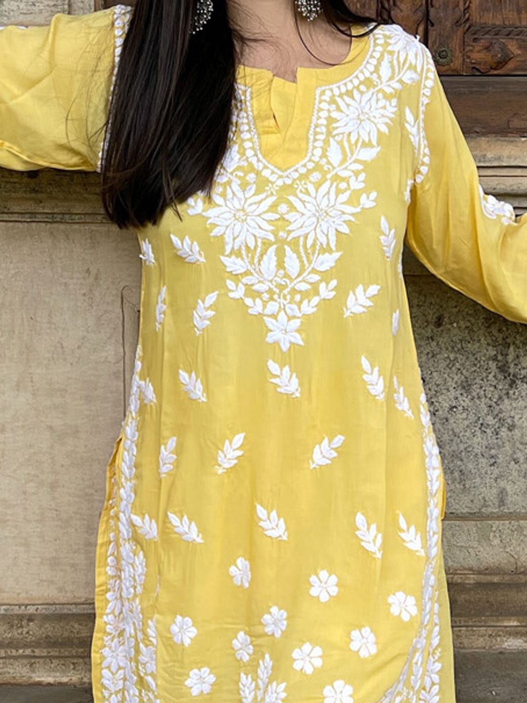House of Chikankari Women Yellow Modal Chikankari Embroidered Kurta Set