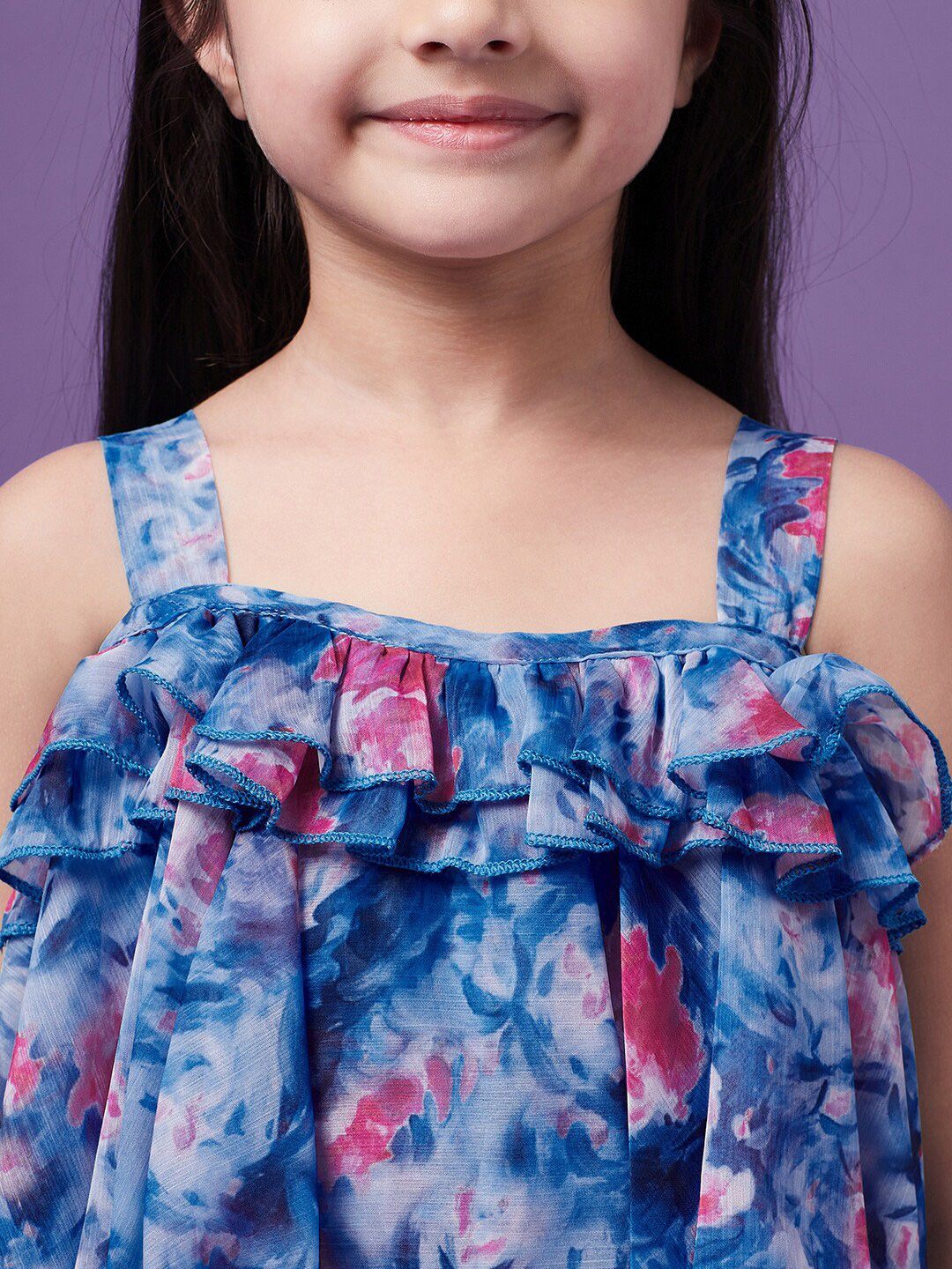 pspeaches Girls Floral Printed Ruffled Chiffon Fit & Flare Dress