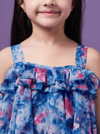 pspeaches Girls Floral Printed Ruffled Chiffon Fit & Flare Dress
