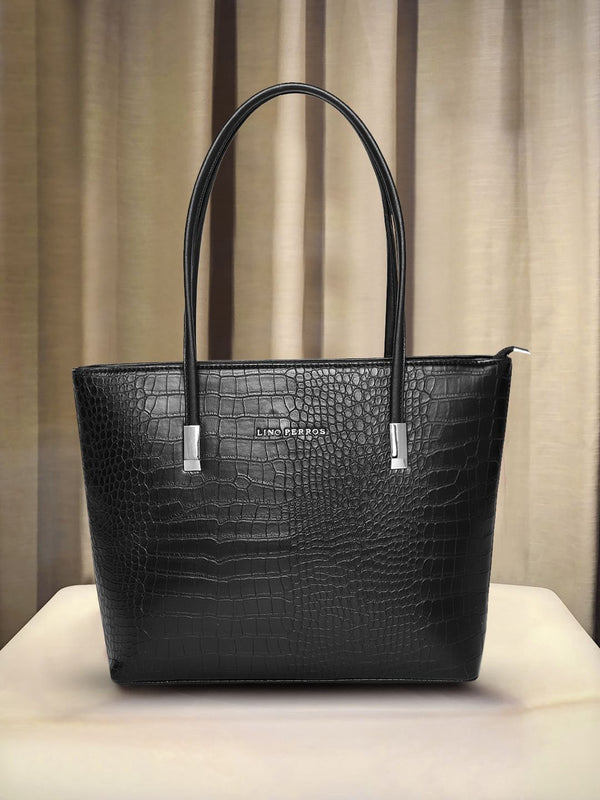 Lino Perros Black Croc Textured Laptop Bag