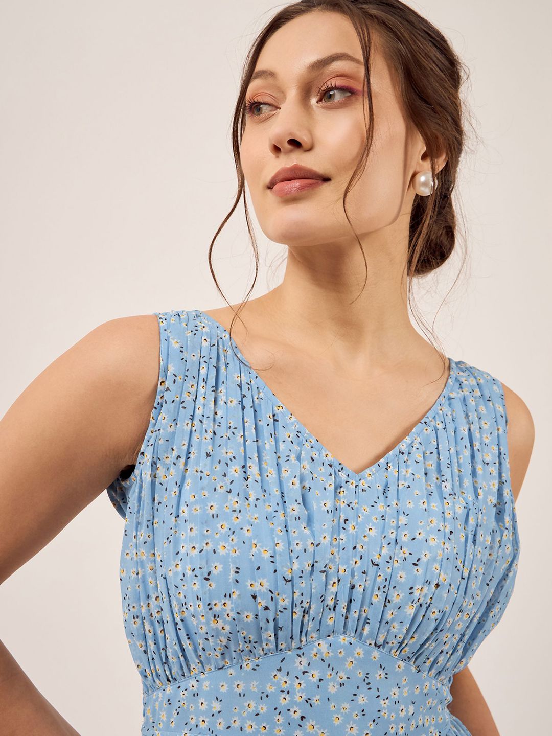 Antheaa Floral Printed Chiffon Fit & Flare Midi Dress