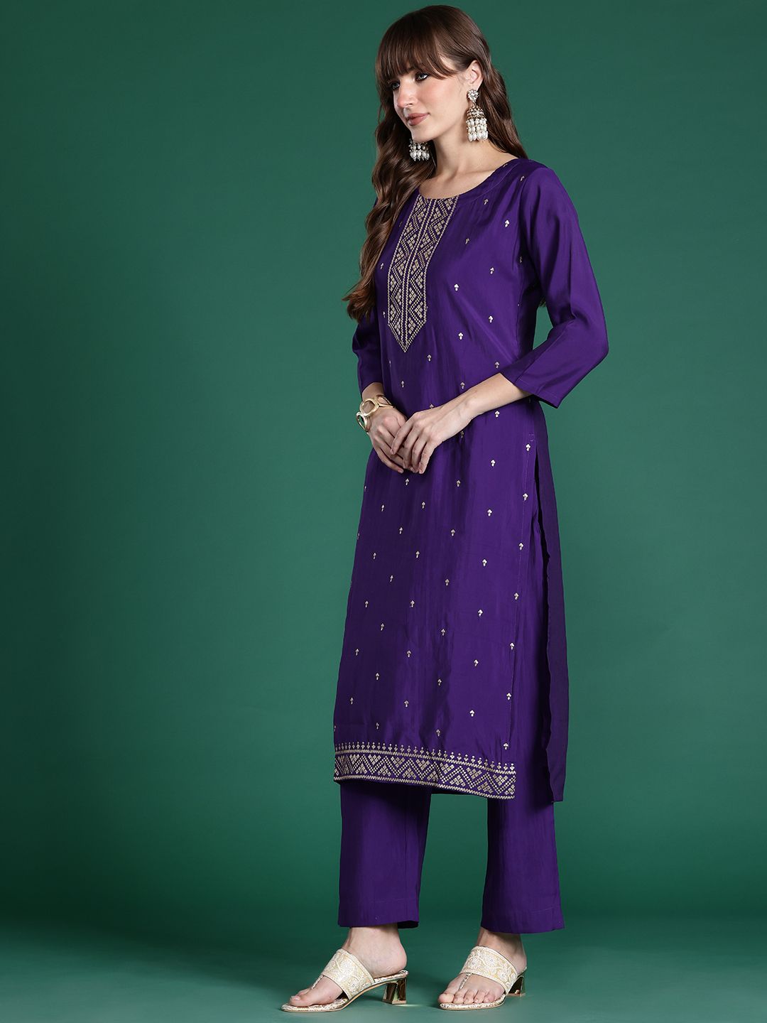 Indo Era Ethnic Motifs Embroidered Sequinned Kurta with Trousers & Dupatta