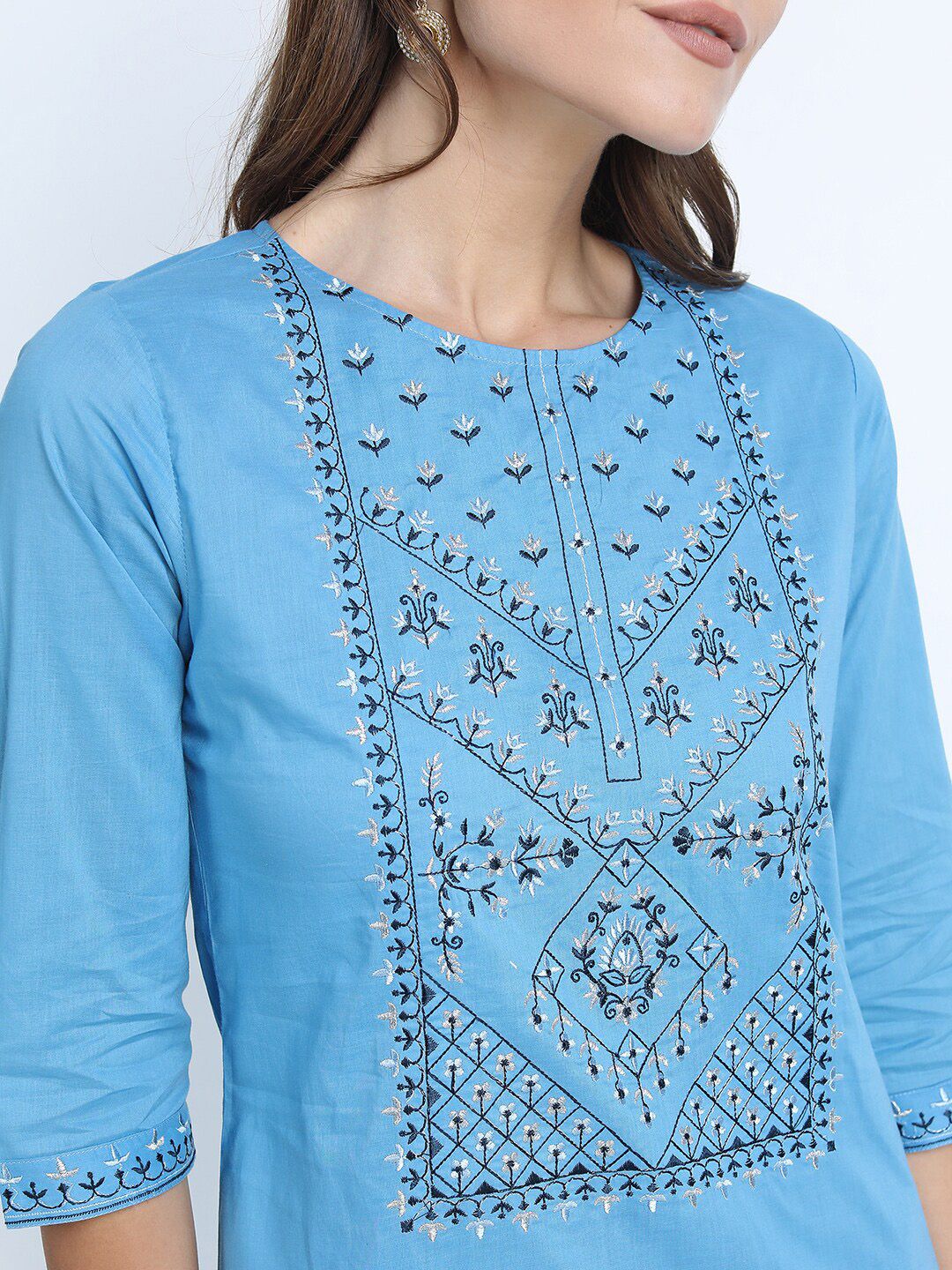 Vishudh Women Blue Ethnic Motifs Yoke Design Kurta