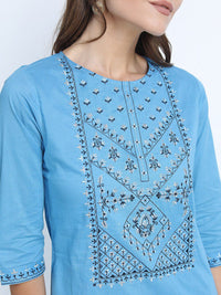Vishudh Women Blue Ethnic Motifs Yoke Design Kurta