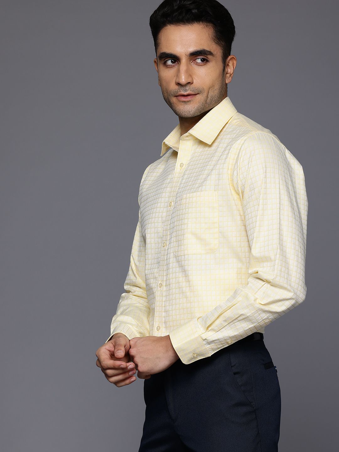 Raymond Pure Cotton Slim Fit Self-Checked Formal Shirt