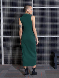 SASSAFRAS Green Shirt Collar Midi Sheath Dress