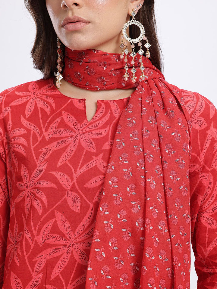 Anouk Floral Print Kurta With Trousers & With Dupatta