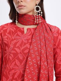 Anouk Floral Print Kurta With Trousers & With Dupatta