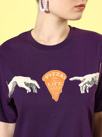 DILLINGER Purple & Yellow Printed Oversized Pure Cotton Longline T-shirt