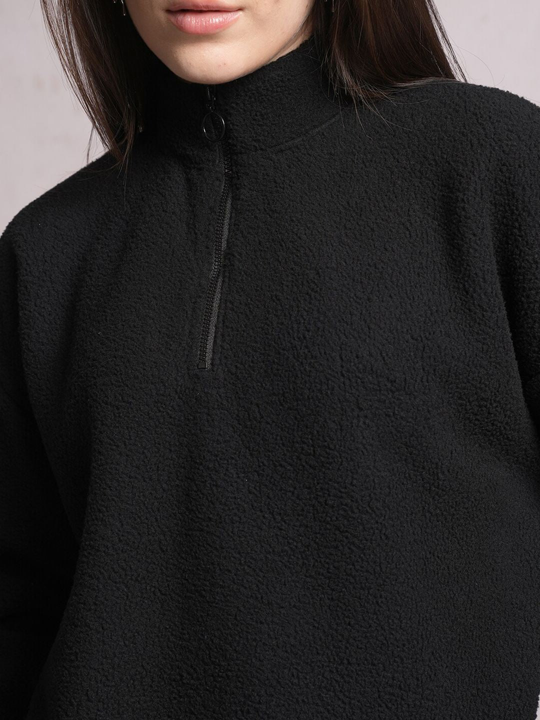 Tokyo Talkies Black High Neck Besar Pullover Sweatshirt