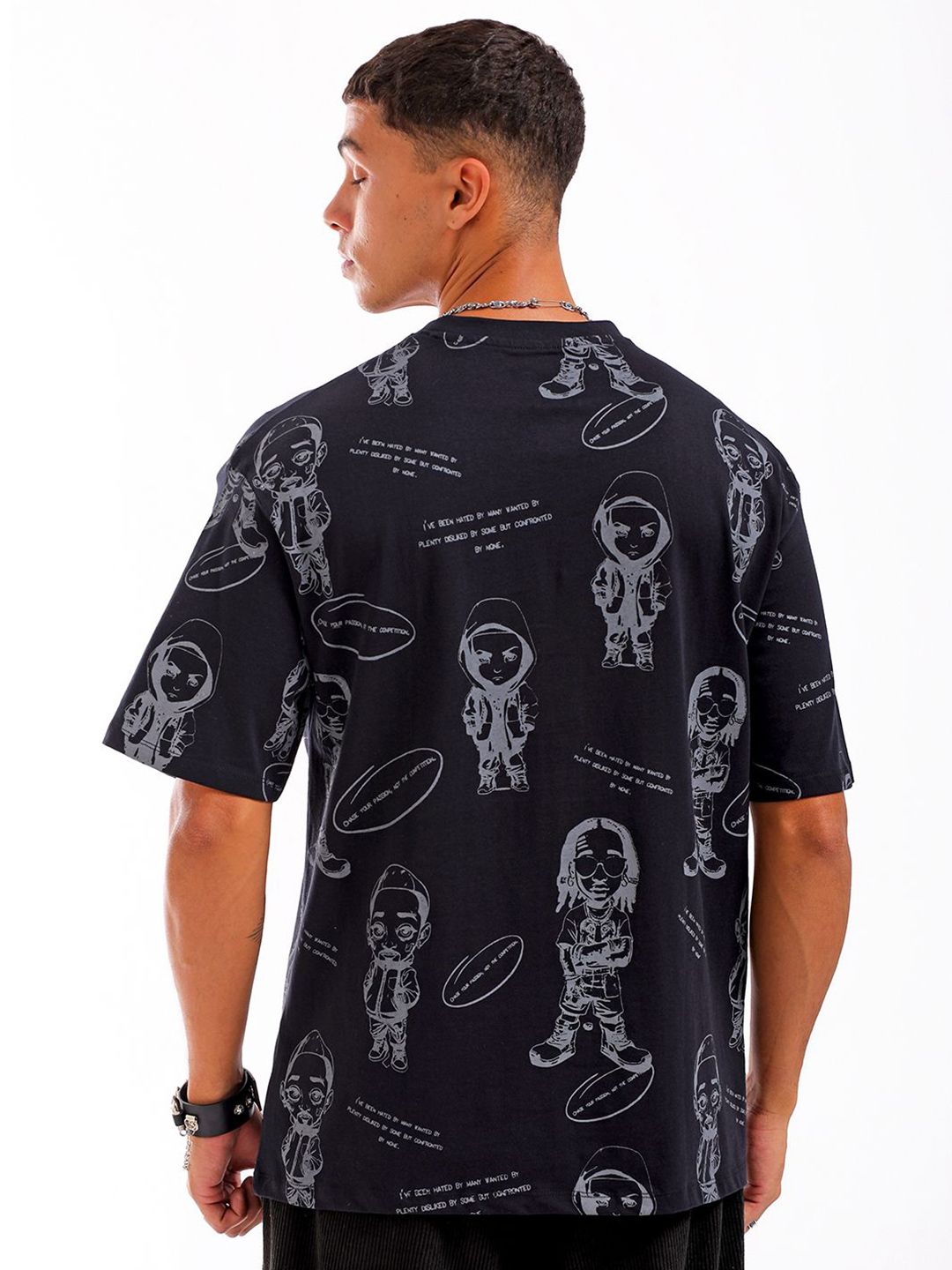 The Indian Garage Co Men All Over Printed Boxy Oversized Round Neck T-shirt