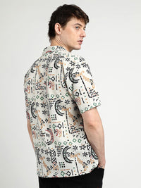 Campus Sutra Men Comfort Oversized Cuban Collar Printed Bohemian Casual Shirt