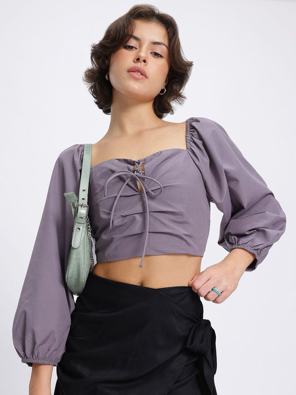 DressBerry Cutie Couture Tie-Up Pleated Smocked Back Crop Top
