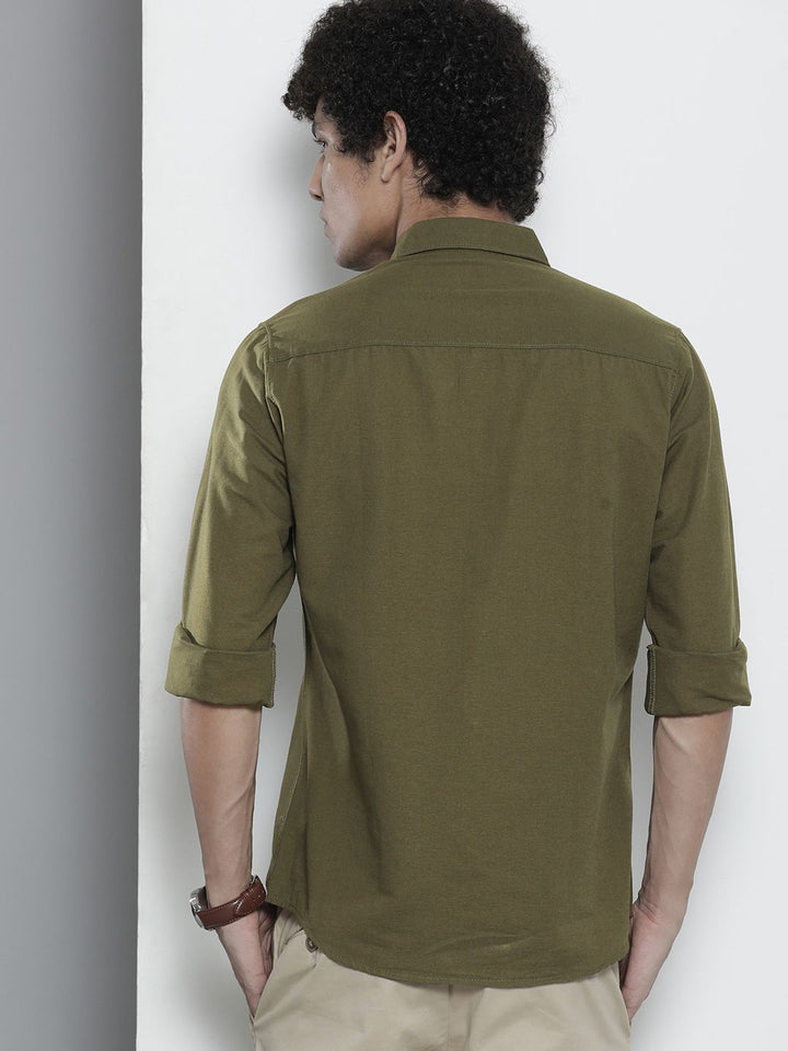 The Indian Garage Co Men Olive Green Solid Casual Shirt