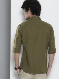 The Indian Garage Co Men Olive Green Solid Casual Shirt