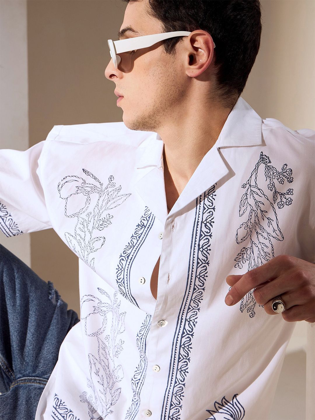 DENNISON Men Ethnic Hand Block Printed Oversized Shirt
