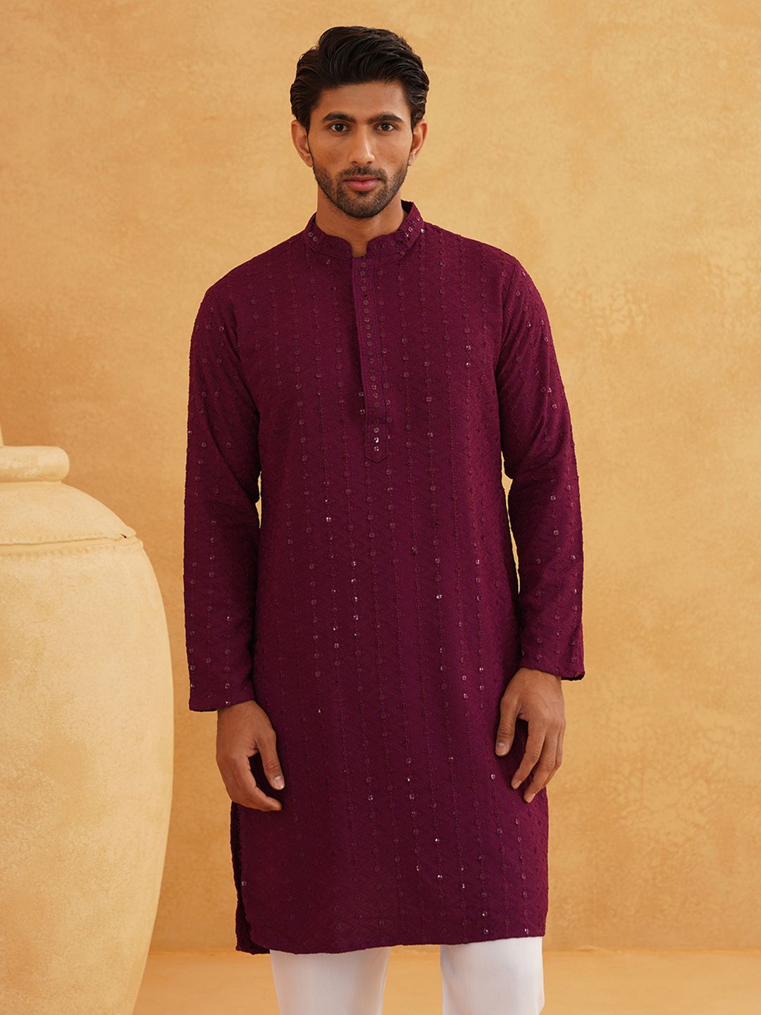 SOJANYA Ethnic Motifs Embroidered Sequined Pure Cotton Kurta with Pyjamas