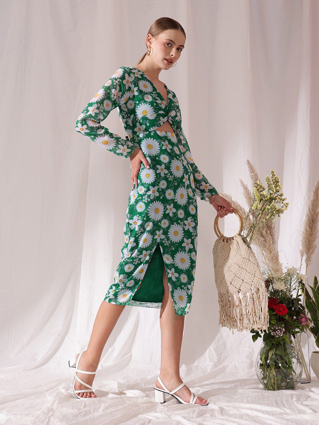 STREET 9 Floral Print Georgette Fit & Flare Midi Dress