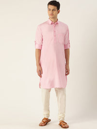 SOJANYA Men Pink Solid Pathani Kurta