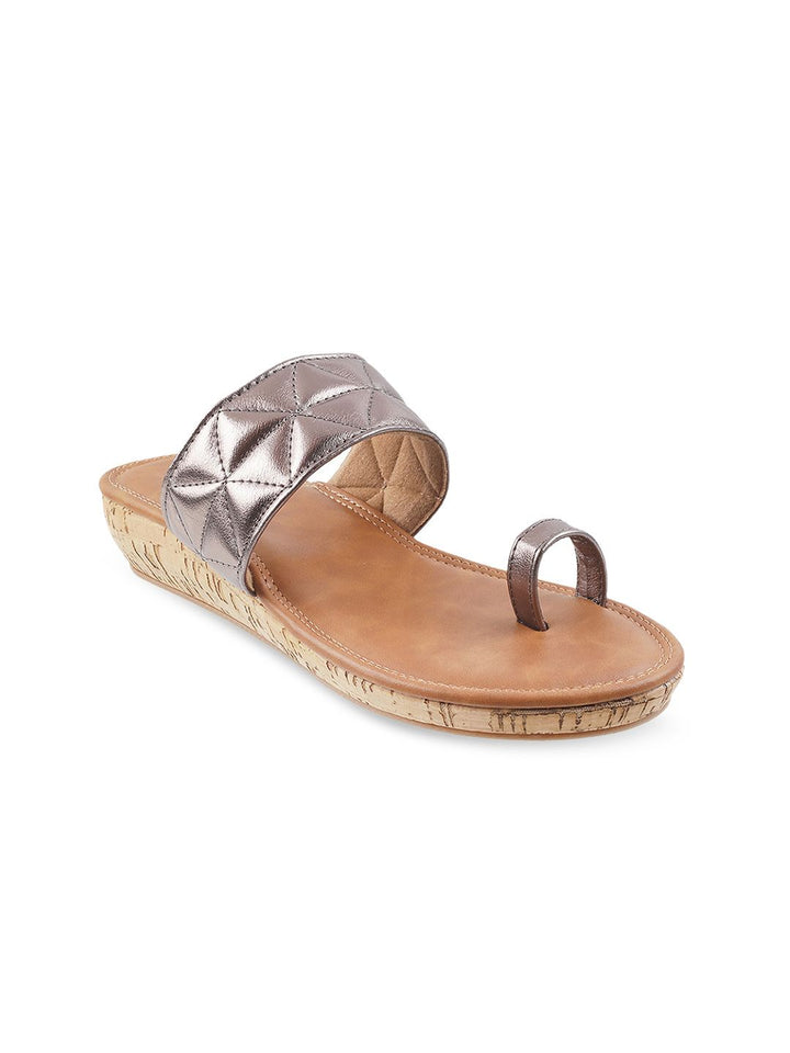 Metro Women Grey & Tan One Toe Wedge Sandal