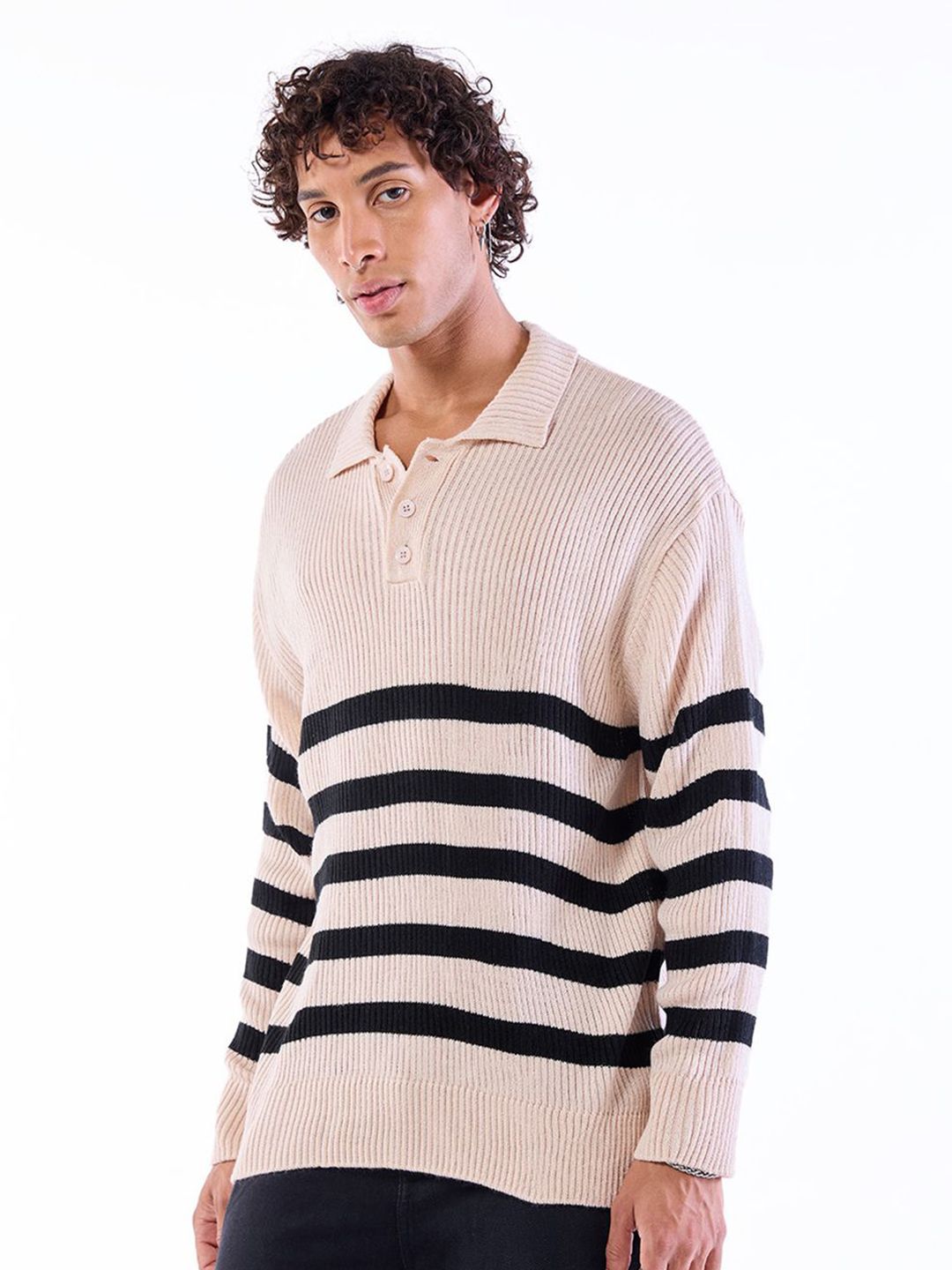 Bewakoof Men Striped Shirt Collar Pullover