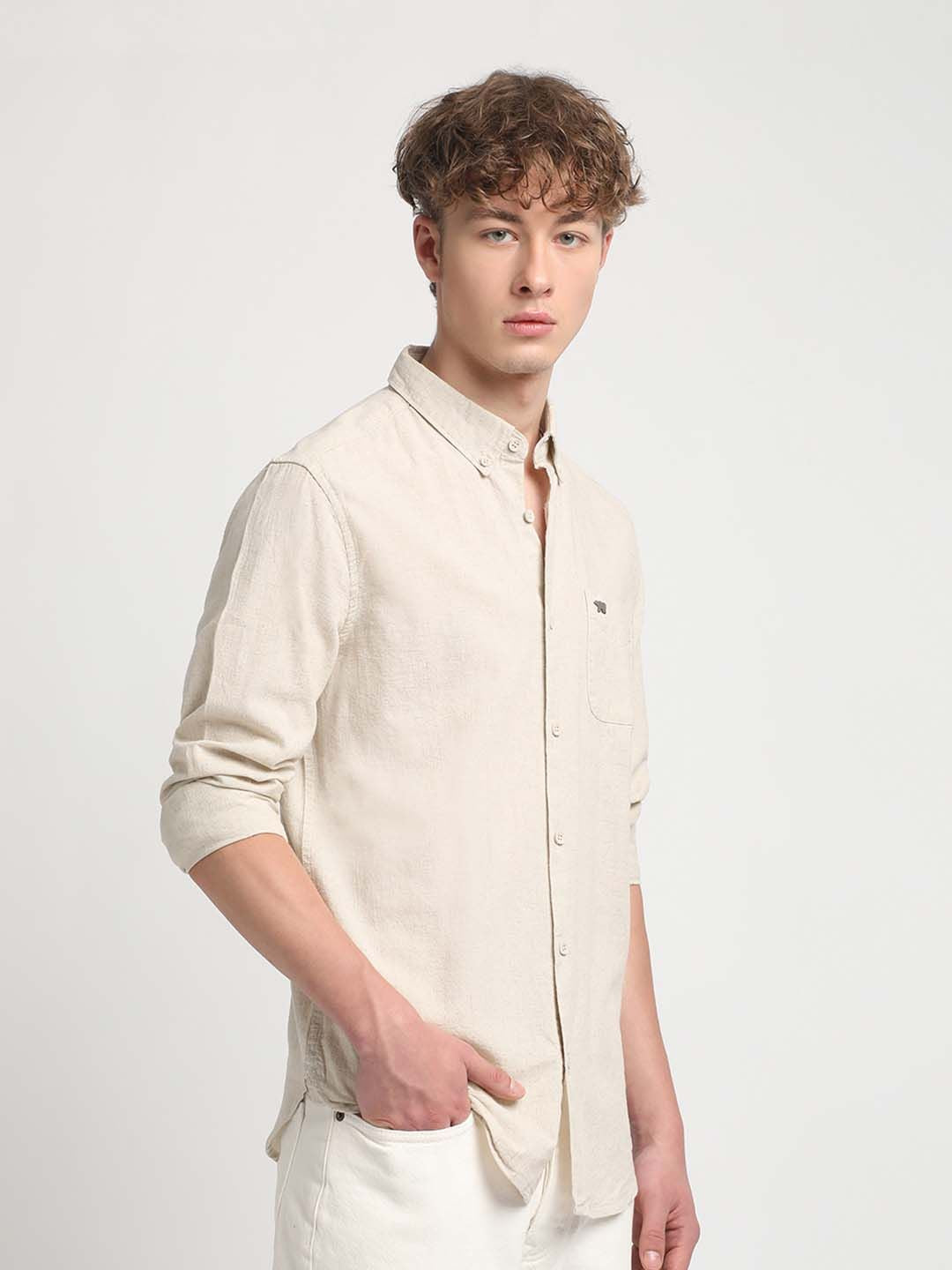 THE BEAR HOUSE Slim Fit Button Down Collar Chest Pocket Casual Shirt
