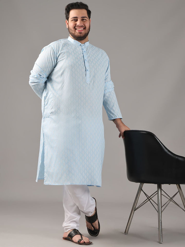 SOJANYA PLUS Plus Size Lelaki Motif Etnik Bercetak Kolar Jalur Kurta Lurus Dengan Piyama