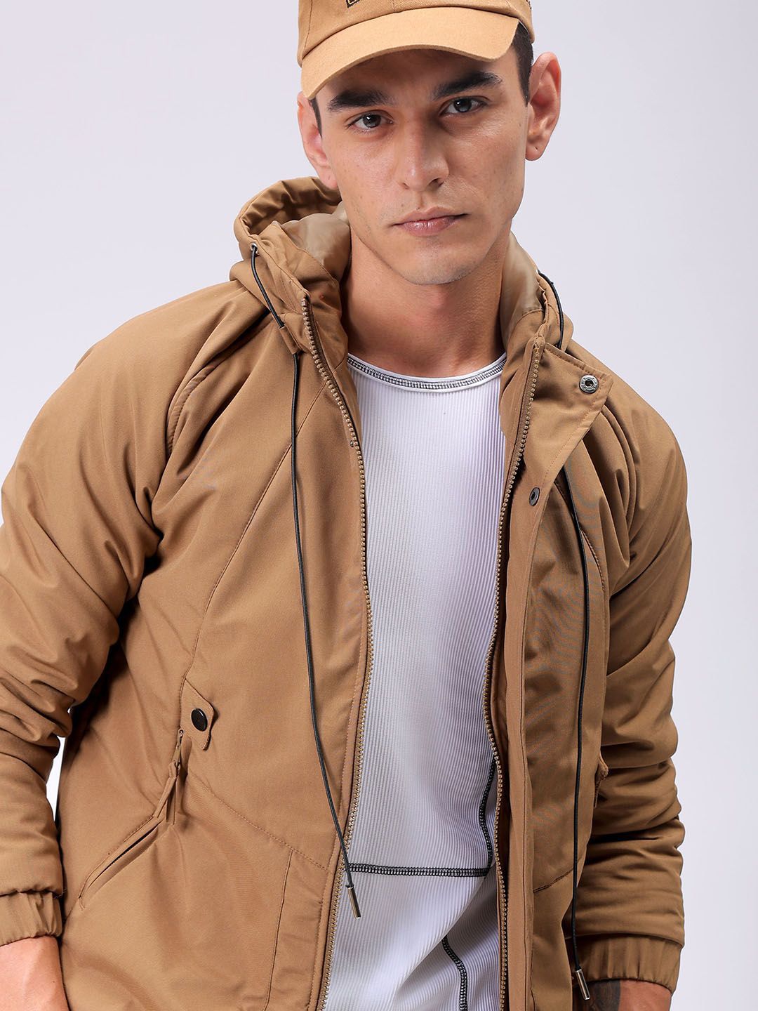 The Indian Garage Co Men Hooded Solid Puffer Utility Jacket